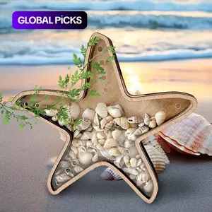 Wooden Starfish Shell Display Box, Ocean Style Coastal Charm Decorative Transparent Storage Decor, Beach Seashell Memorial Decoration, Nautical Home Ornament, Serene Atmosphere, Home Decor Organiser, Decorative Bin