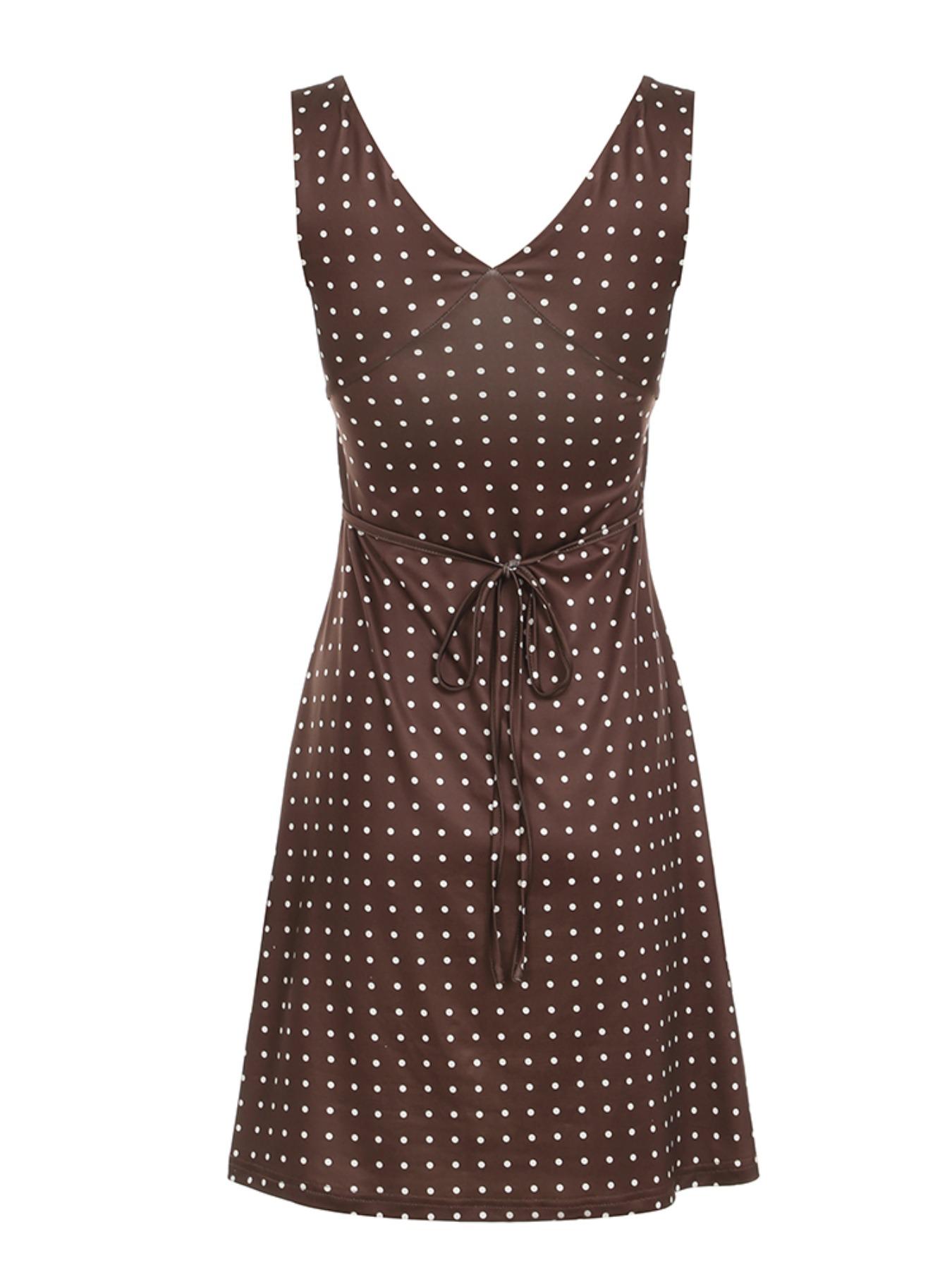 Women's Polka Dot Print V Neck Dress, Casual Sleeveless Short Dresses for Summer, Ladies Clothes for Daily Wear