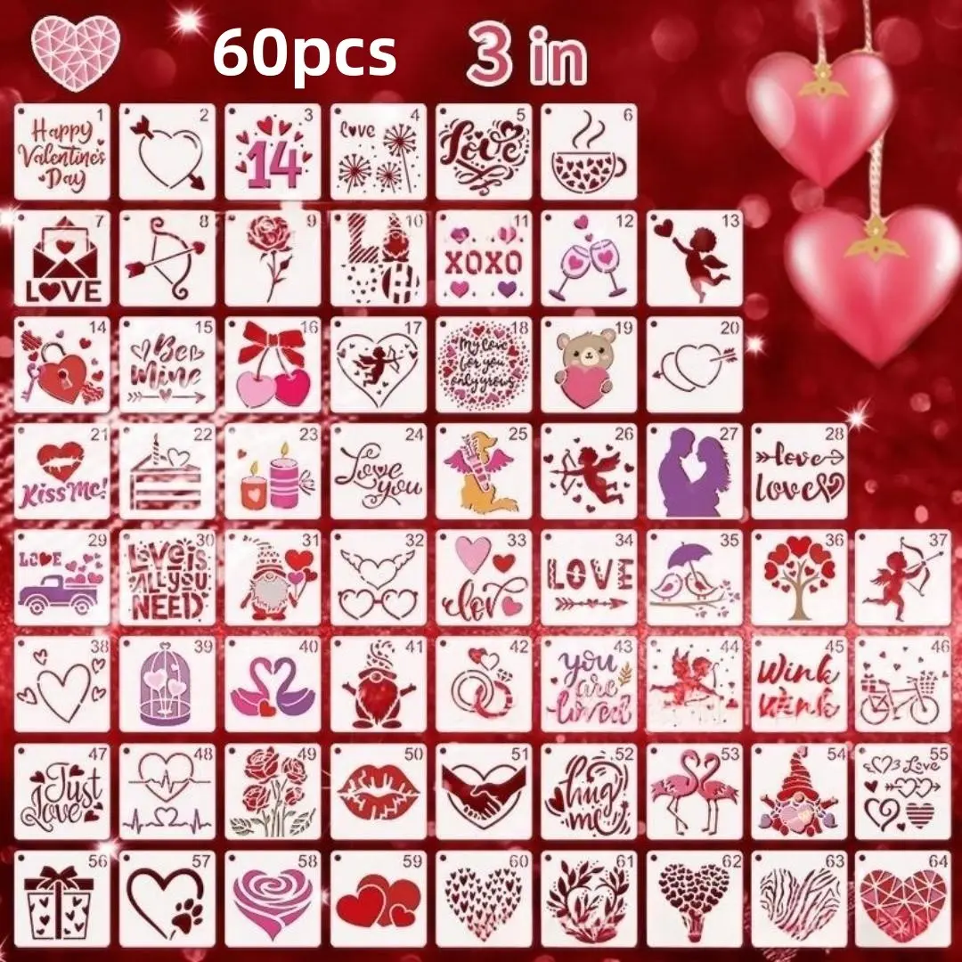 64 Heart Shaped Hollow Painting Stencils, Ideal for Valentine's Day, Creative Art Projects, DIY Crafting, Handmade Crafts, Home Decor, Gifts