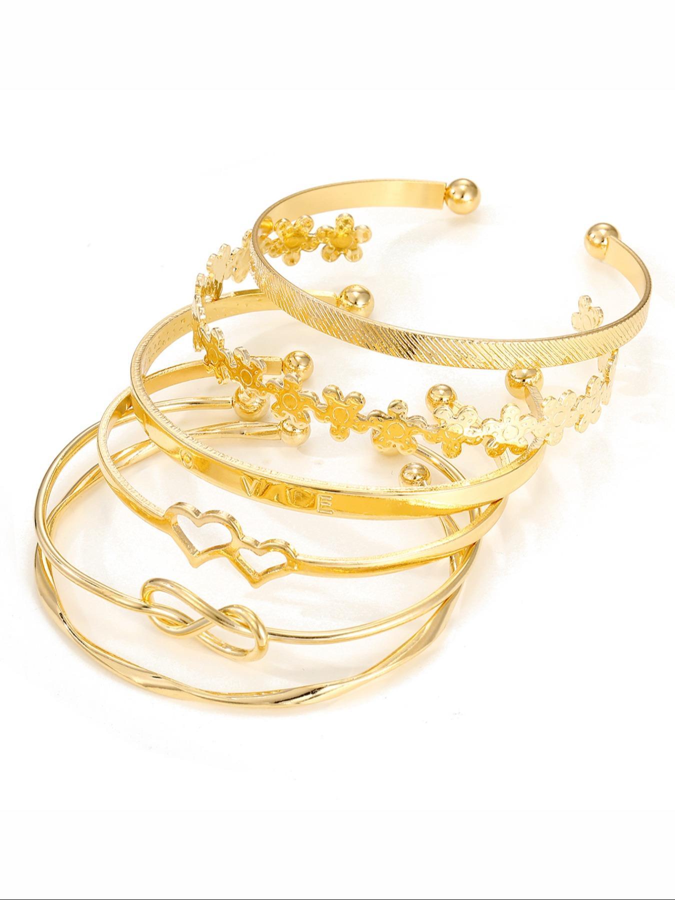 Vintage Knot & Flower Design Engraving Alloy Cuff Bangle (6pcs), Trendy Bangles, Fashion Jewelry for Party, Daily Clothing Decor, Trendy All-match & Exquisite Jewelry for Birthday Gift, Fashionable Bangle, Elegant Bangle, Bangles Bracelets