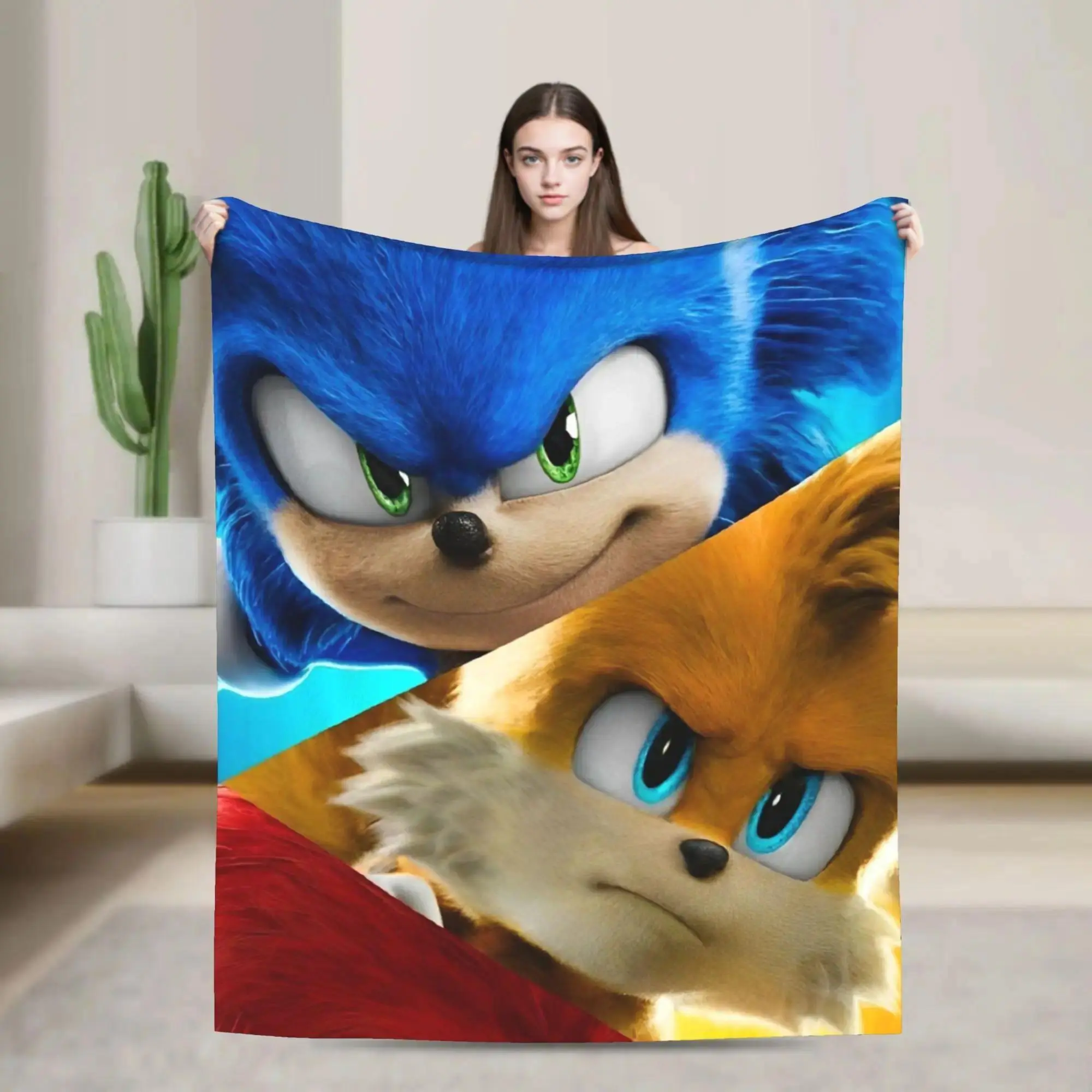 Shadow the Hedgehog Video Game Character Flannel Throw Blanket, cooling blankets cooling blanket blankets quince bedding, Breathable Soft Flannel Cotton Cartoon Pattern Blanket Machine Washable Summer AC Bedding Gamer Home Decor Holiday Gift