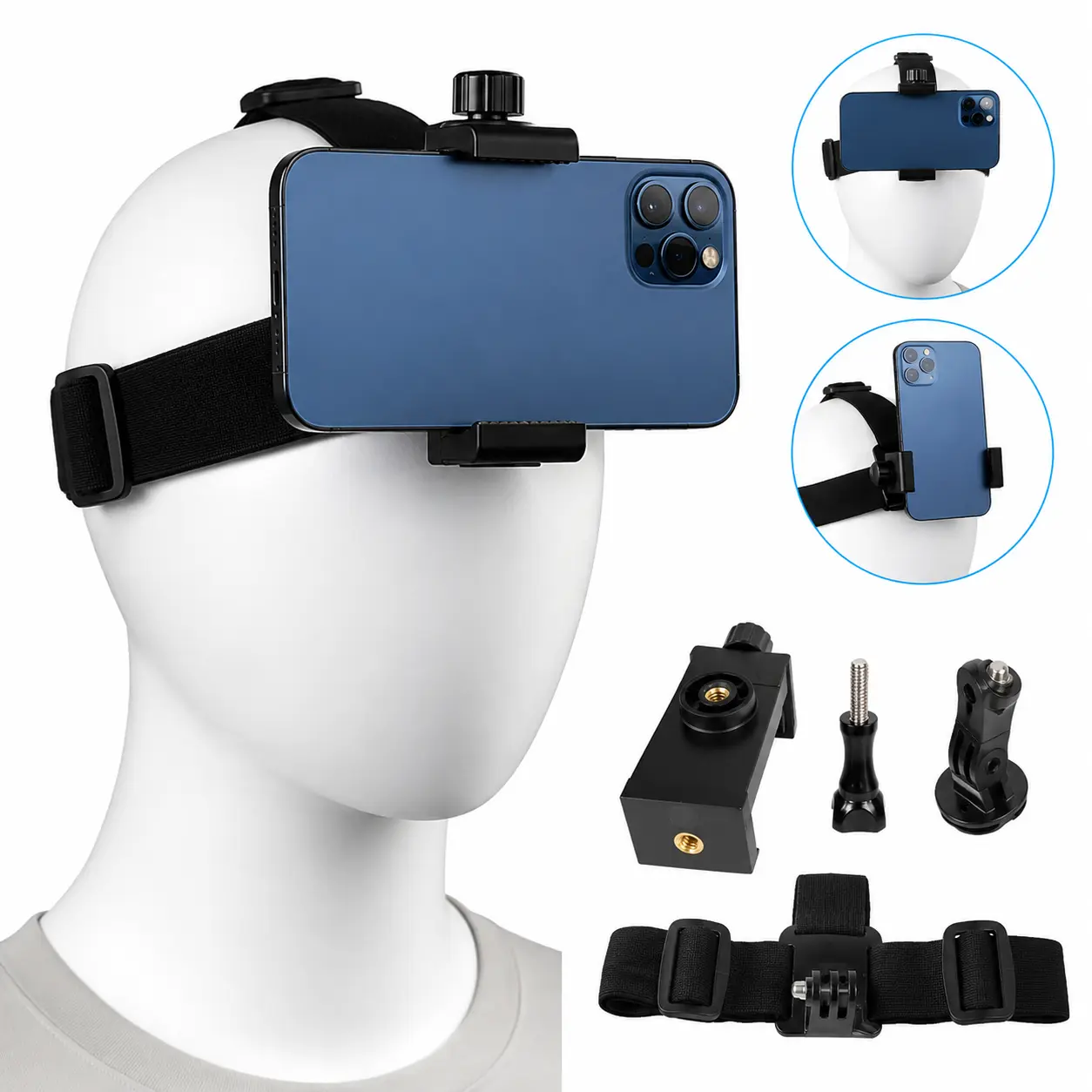POV Head Mount Phone Holder for Phone & Android, Adjustable Hands Free Head Strap with 360° Rotation, First Person Phone Mount for Cooking, DIY, Travel & Content Creators