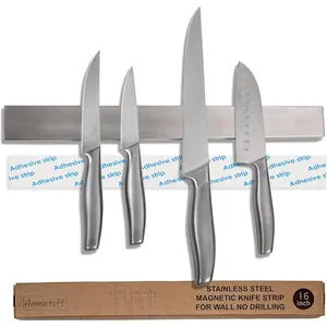 16 Inch Upgraded No Drilling Self Adhesive Magnetic Knife Holder for Wall, Stainless Steel Kitchen Magnetic Knife Strip with Strong Adhesive Tape