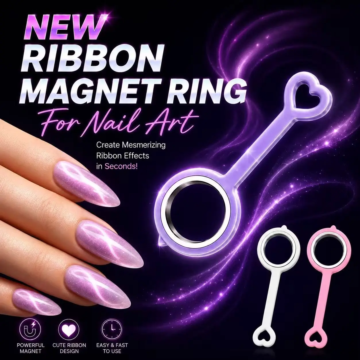 1 Piece Ribbon Ring Magnet with Heart Handle, Magnetic Closure for DIY Crafts, Unique Design for Creative Projects, Perfect Gift Idea