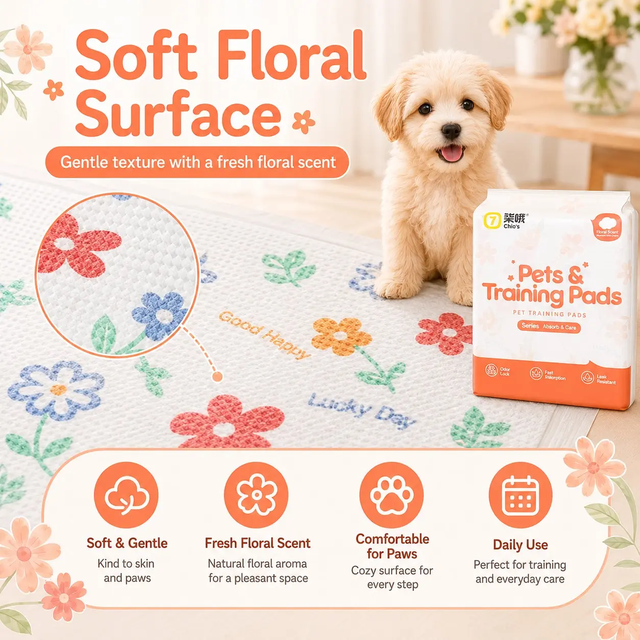 Puppy Training Pee Pads, 50 Pack, 12x10 Inches, Scented, for Small Dogs, Puppies, Cats, Indoor & Travel Use, Absorbent & Odor-Resistant