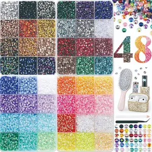 48 Colors 36000 Pieces DIY Rhinestone Kit, 3mm Flat Back Drills with Tools, Ideal for Nail Art, Clothing, Fabric Decoration, Diamond Painting Crafts