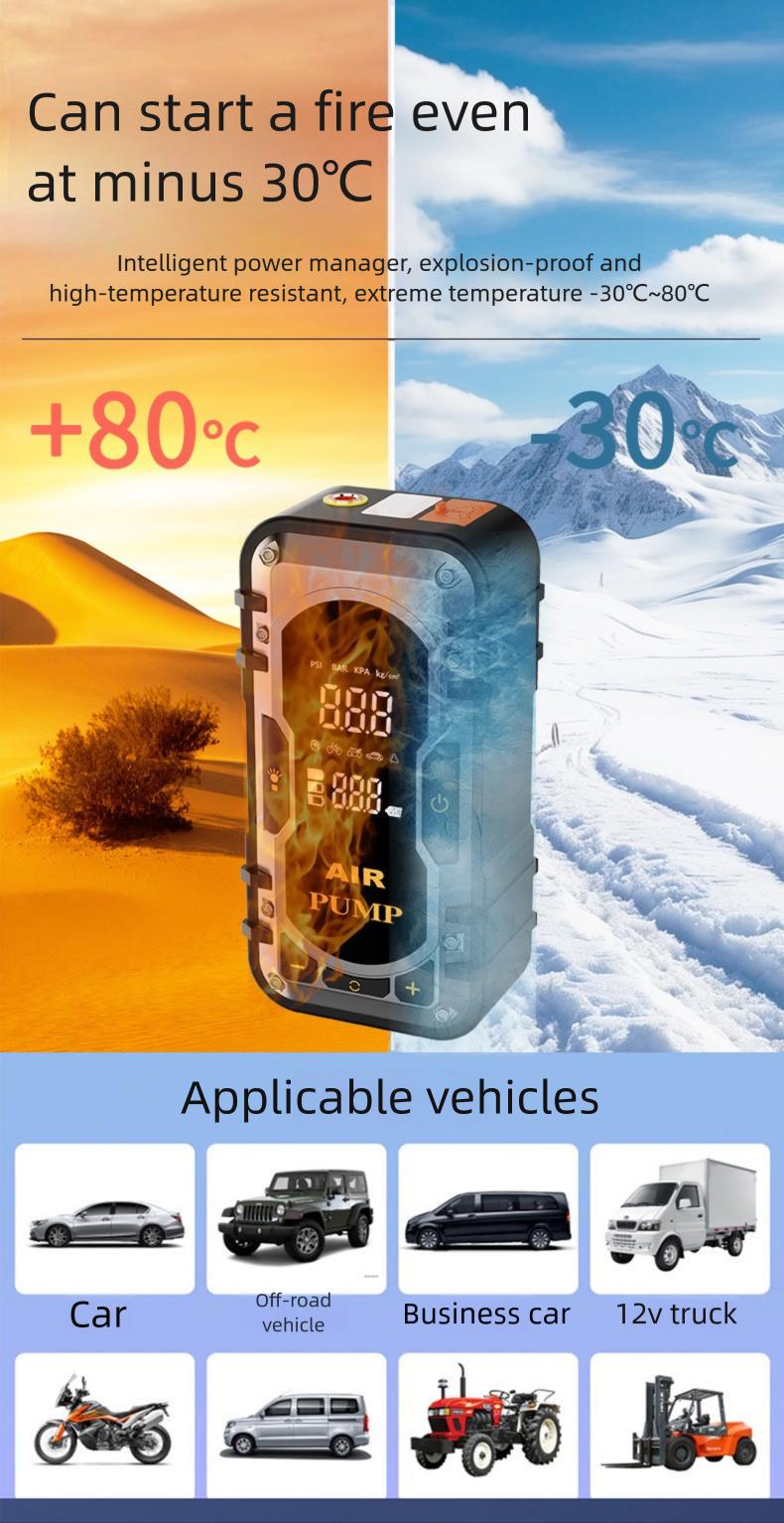 2-in-1 Portable Car Jump Starter & Tire Inflator with Emergency Light & Power Bank