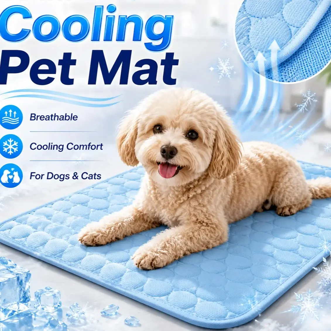 Ultimate Cooling Pet Mat, Breathable Washable Summer Pad, Self-Cooling Blanket for Dogs and Cats, Ideal for Dog Cages, Beds, and Sleep Mats