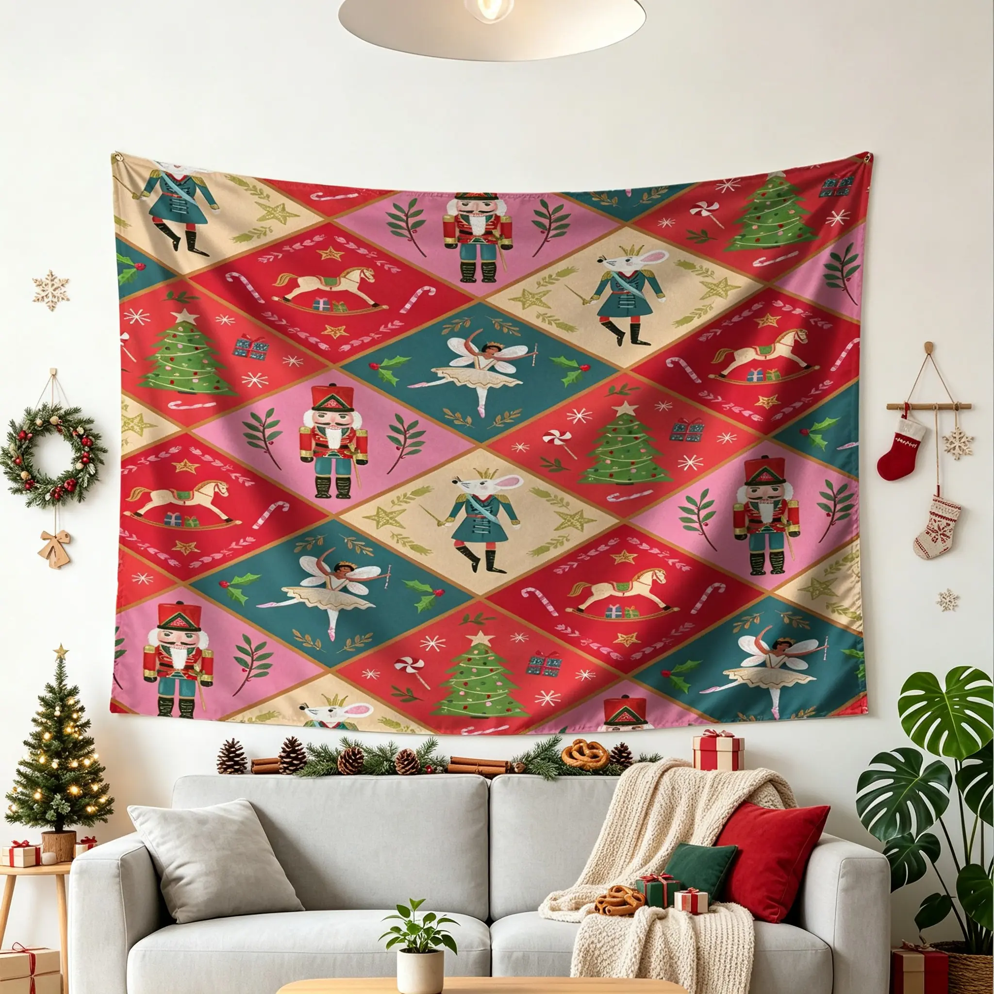 1Pc Festive Nutcracker Digital Print Decorative Tapestry, Soft Wall Blanket Used As Wall Hanging, Stylish Tapestries Serve As Backdrop Decor, Delivers Cheerful Christmas Vibe, For Adult Users, Great For Living Room, Dorm & Holiday Party Setup