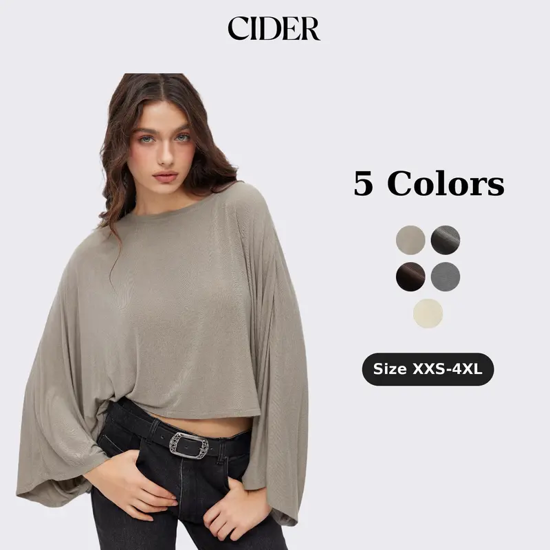 Cider Jersey Round Neck Batwing Sleeve Oversized Tee