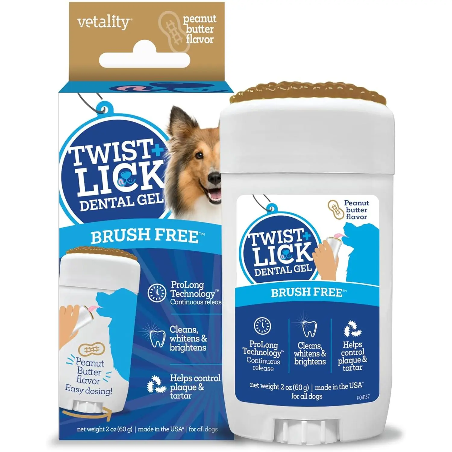 Twist Lick Dental Gel for Dogs, Cleans Teeth Freshens Breath for 24 Hours, Peanut Butter Flavor, 2 oz, 30 Day Supply