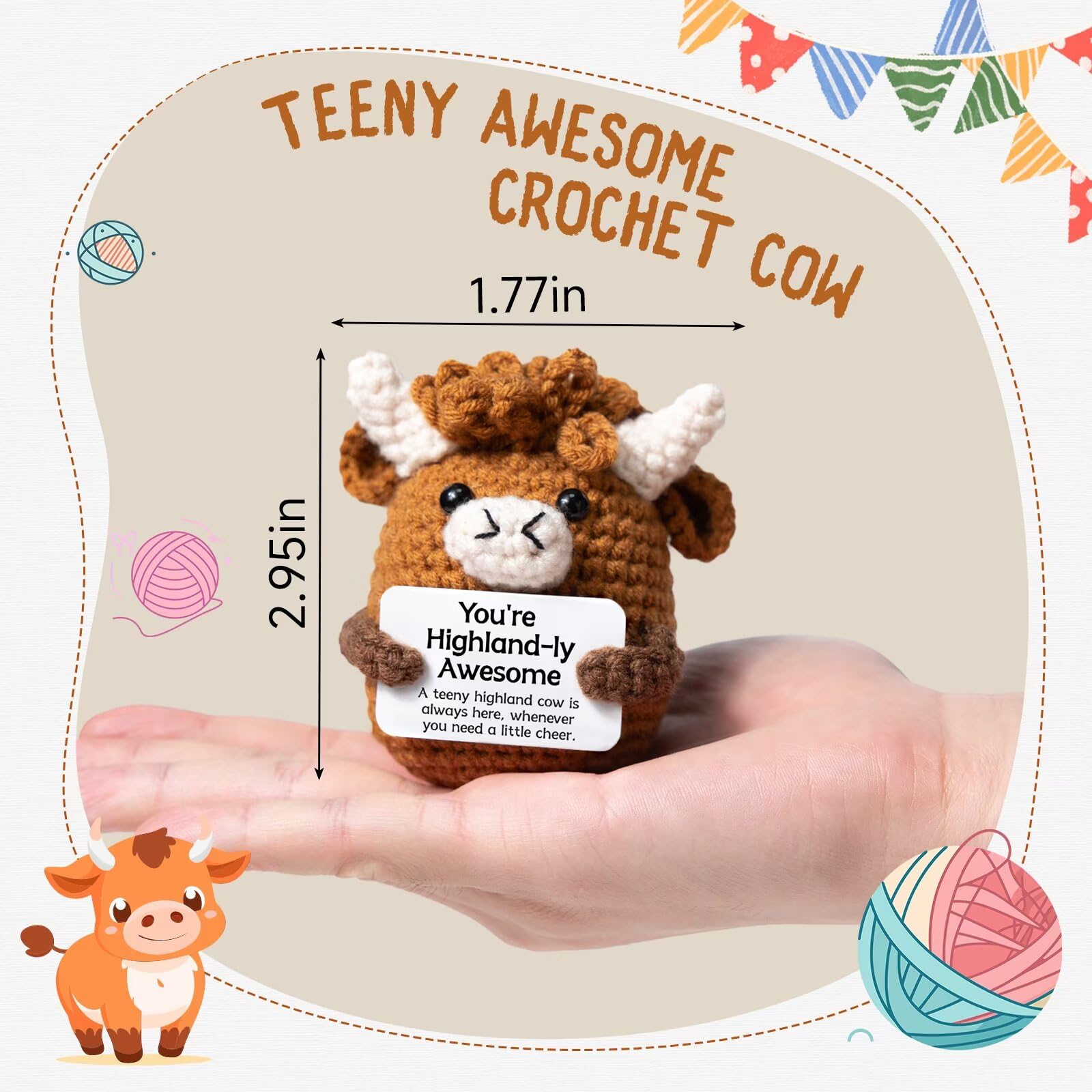 Cute Handcrafted Highland Cow Knit Plushie,Ultra Soft Fluffy Stuffed Animal,Squishy Relaxing Toy for Anxiety Relief,Adorable Bag Keychain Pendant,Perfect Festival Gift for Family Friends,Desk Bedroom Car Decor,Unique Handmade Crochet Cow Doll
