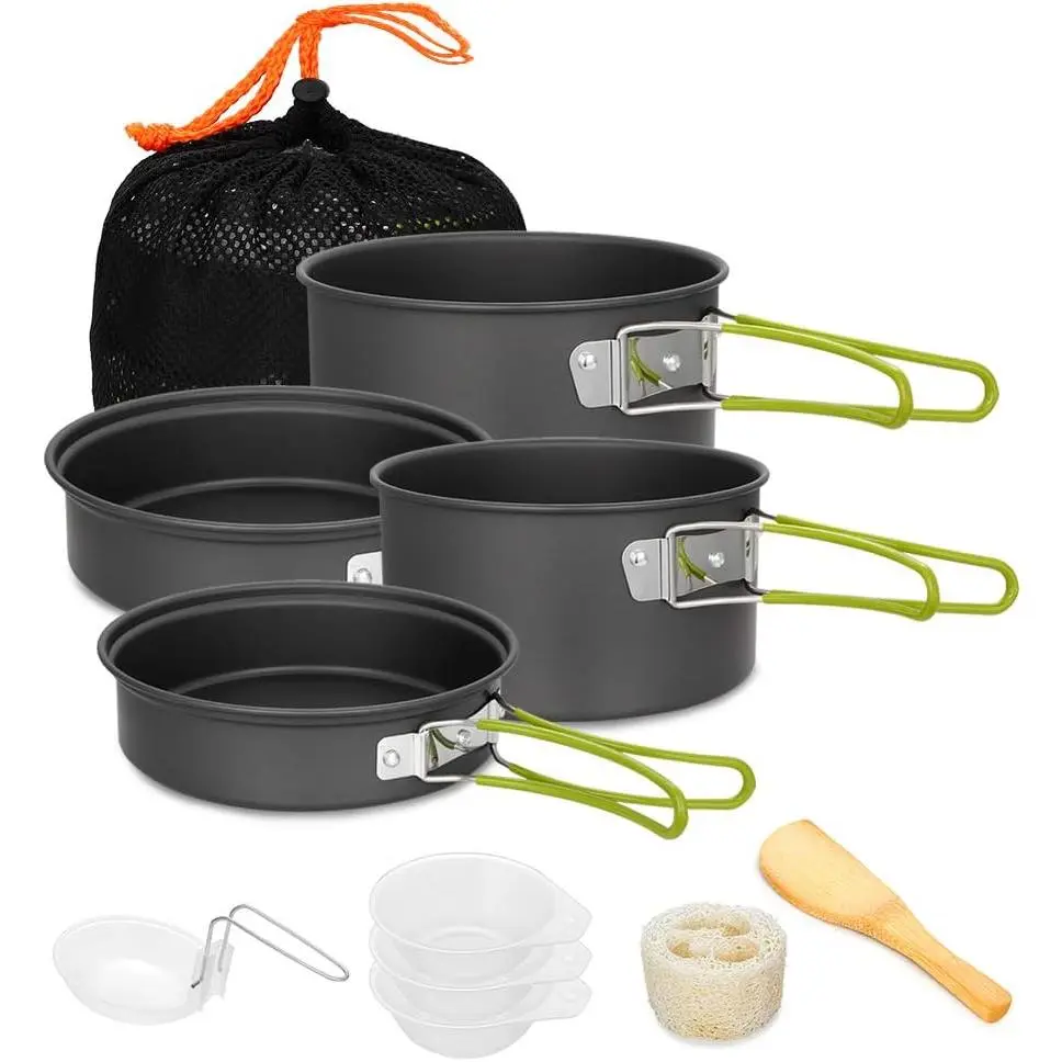 Camping Cookware Set Camping Gear Campfire Utensils Non-Stick Cooking Equipment Lightweight Stackable Pot Pan Bowls with Storage Bag  Outdoor Hiking