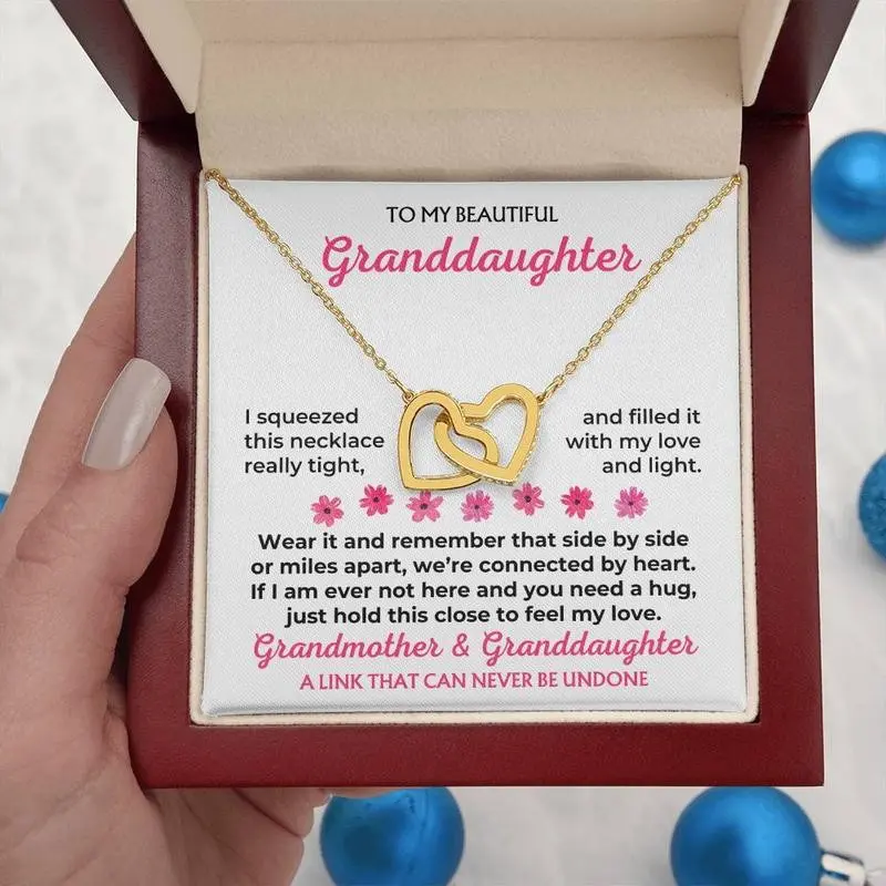 Necklace Gift for Granddaughter From Grandma or Grandpa, Unique Jewelry Set with Heartfelt Message Card, Birthday Present in a Trendy Gift Box, Idea Gift For Birthday, Holiday  & Christmas Gifts with LED Box & Message Card