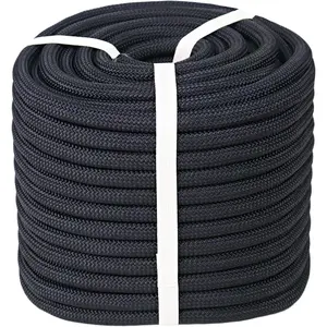 1/2" x 50 Ft 48 Strands High Strength Double Braided Polyester Arborist Rigging Rope for Tree Work Climbing Camping Sailing, Black