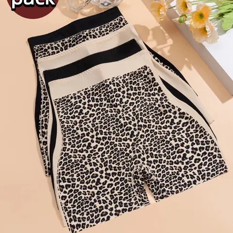 Fashion Leopard Print High Waist Boxer Shorts, Comfortable Seamless Underwear, Breathable Sport Yoga Pants, 6 Pcs Set, Breathable Comfy Shorts, Breathable Lightweight Shorts, Inner Shorts