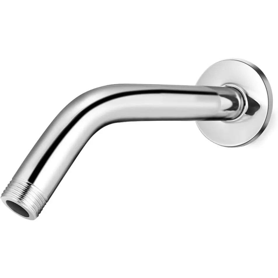 6-Inch Chrome Stainless Steel Shower Arm with Flange - Modern Adjustable Angled Extension Pipe, Wall Mount for Fixed/Handheld Showerheads, Indoor Bath Water Seal Design