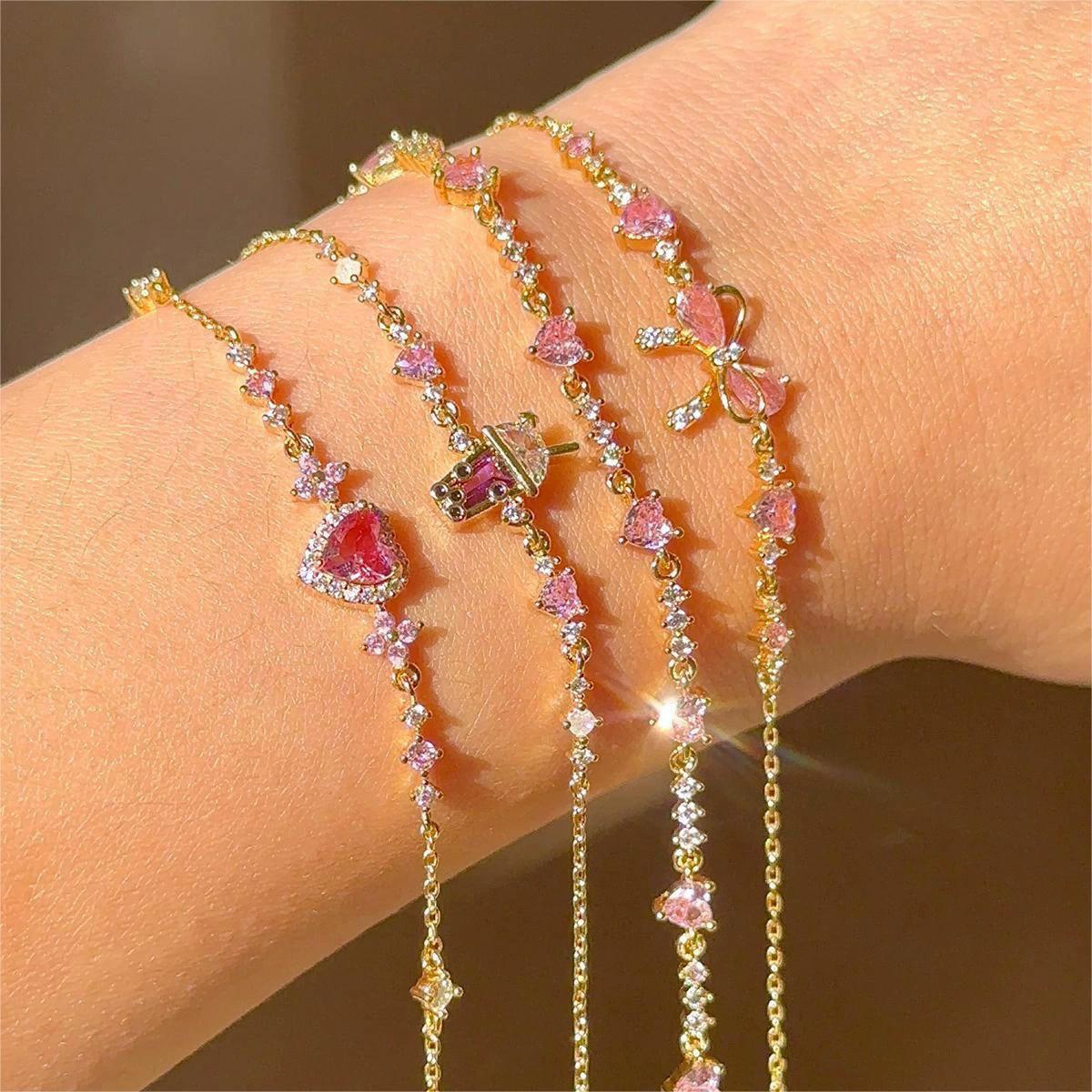 Bow Zircon Friendship Bracelet for Women Adjustable Ribbon Bow Bracelet Women's Gift