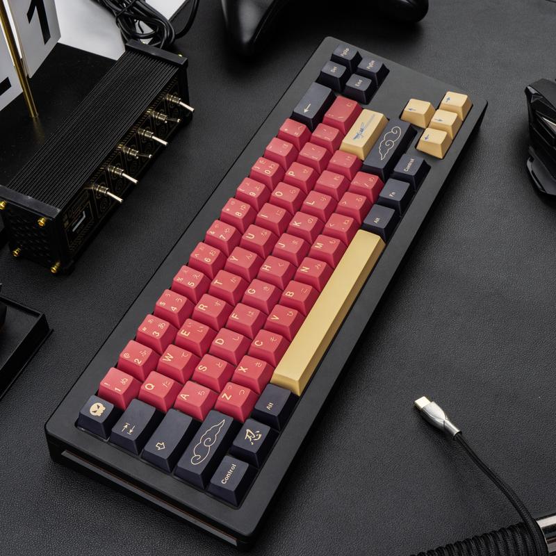 Cherry Profile Red Japanese Keycaps, PBT Material, Dye Sublimation, Minimalist Custom Key Caps for Mechanical Gaming Keyboard, 130 Keys