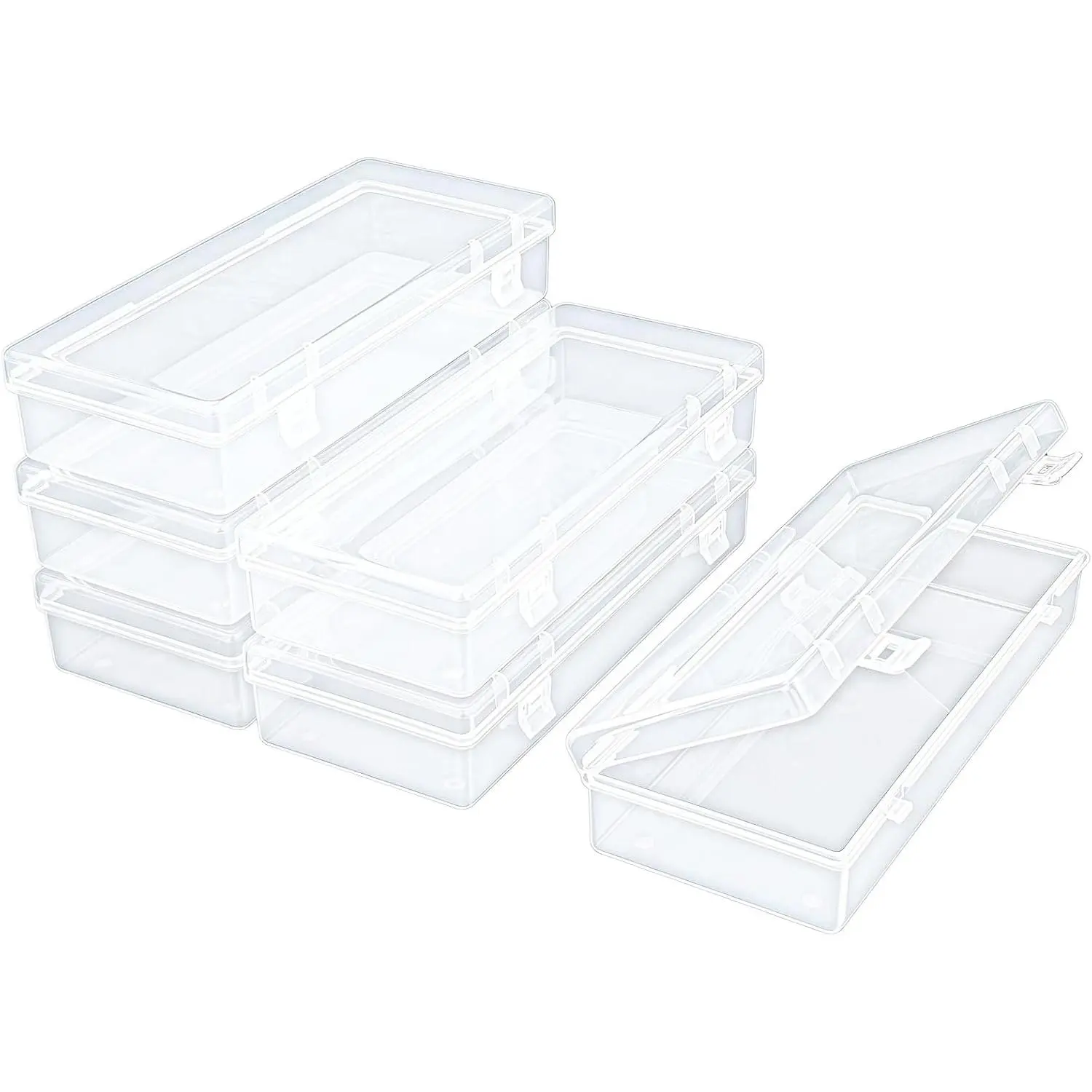 6 Pack Rectangular Clear Plastic Storage Containers Box with Hinged Lid for Beads and Other Small Craft Items (6.1 x 2.56 x 1.18 inch) | Hinged Lid, Double Buckles, For Beads and Small Craft Items