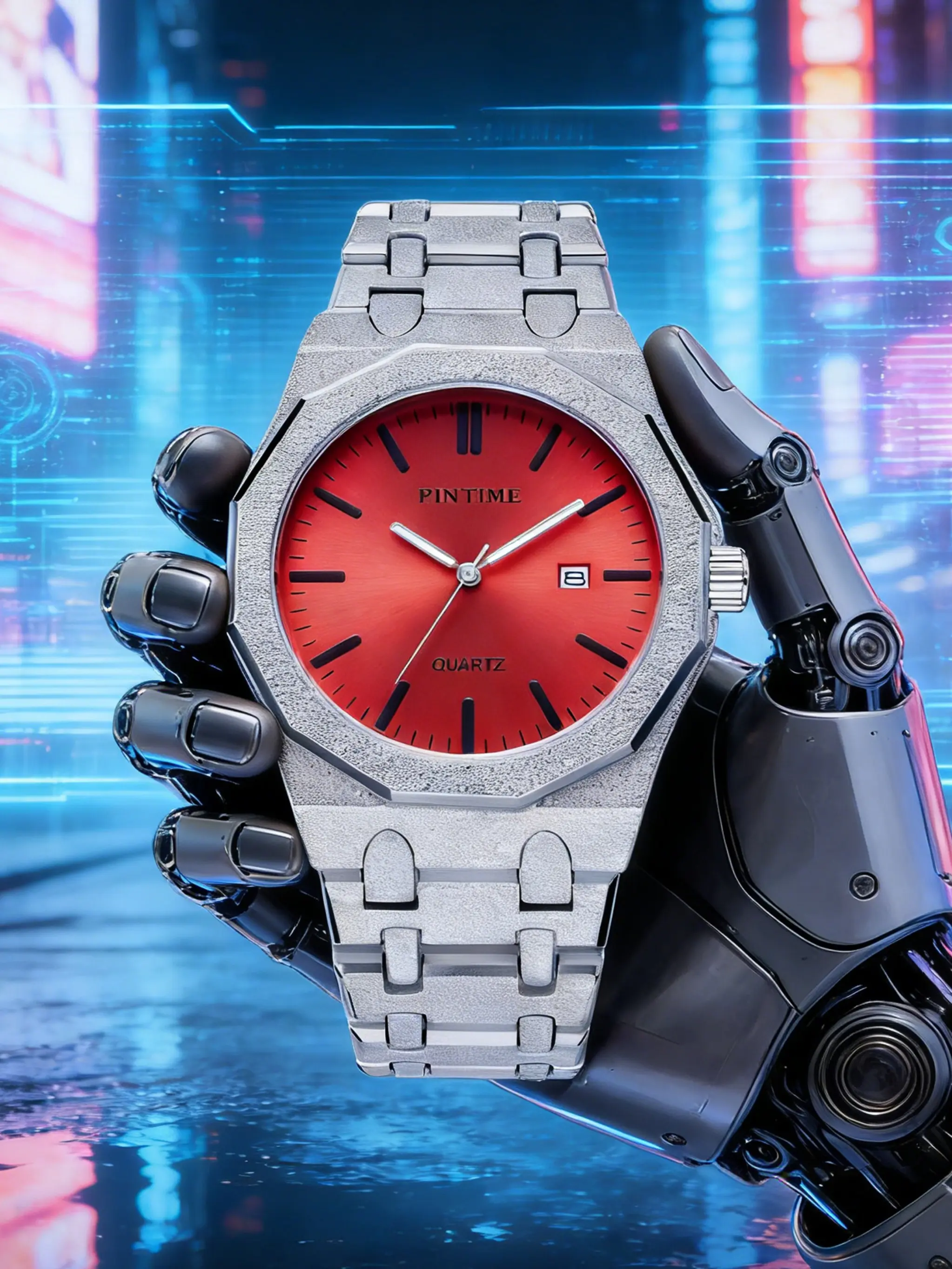 Men's Quartz Watch, Stainless Steel Band, Waterproof Night Glow, Trendy Hip Hop Design, Business Calendar Wristwatch