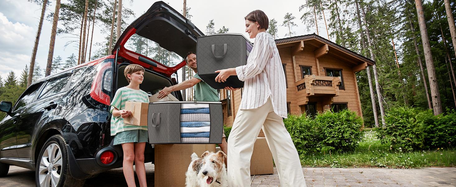 Large Storage Bags, 4 Pack Clothes Storage Bins Foldable Closet Organizers Storage Containers with Durable Handles Thick Fabric for Blanket Comforter Clothing Bedding 90 L (Gray)