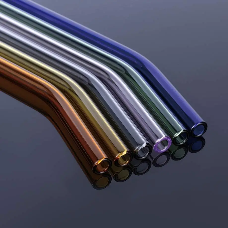 6 Reusable Colorful Glass Drinking Straws with Cleaning Brush, Heat-Resistant Borosilicate Glass, for Smoothies, Tea, Juice, Parties, 8mm X 7.87 Inches