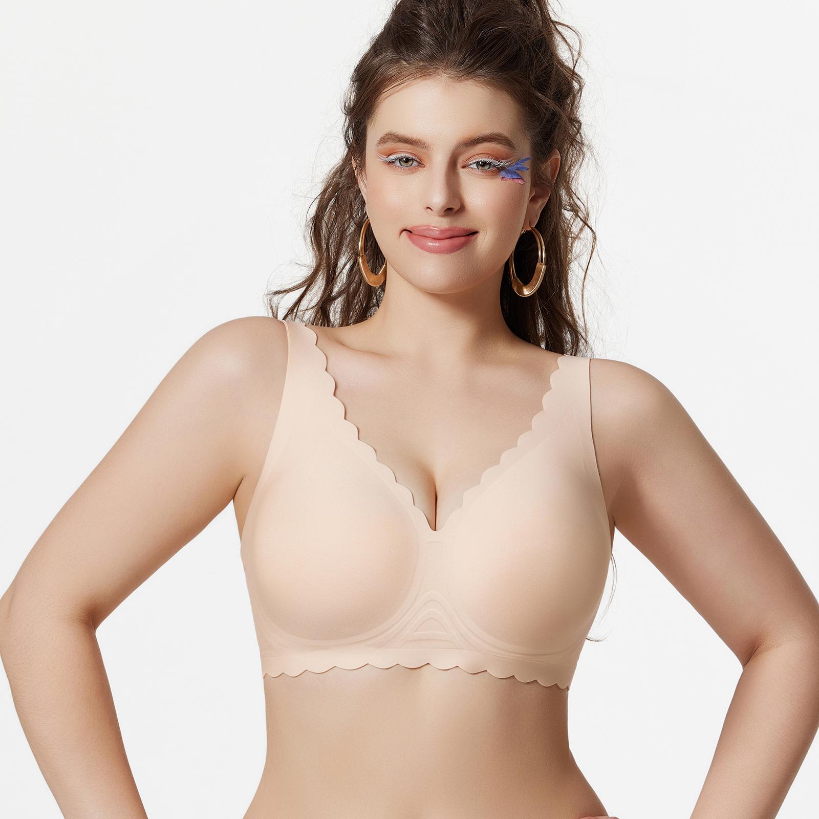 1/2/3PCS Jelly Wireless Bra Womens Scalloped Comfortable Wireless Bras Push Up Bralettes Seamless Tshirts Bras Deep V Everyday Bras S 3XL