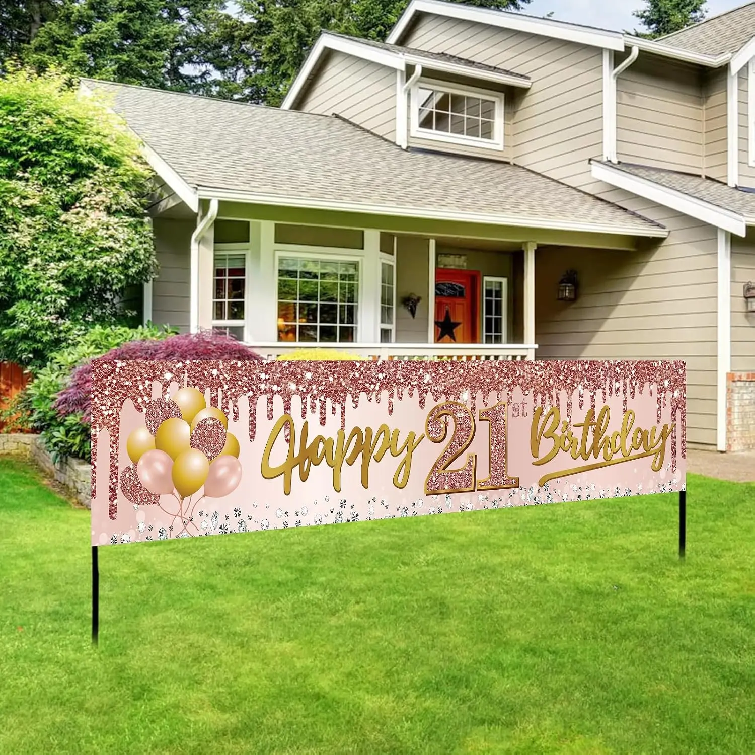 21st Birthday Banner Decorations for Her |  Rose  Happy 21st Birthday Yard Banner Party Supplies, Twenty- Year Old Bday Background Sign for Outdoor Indoor