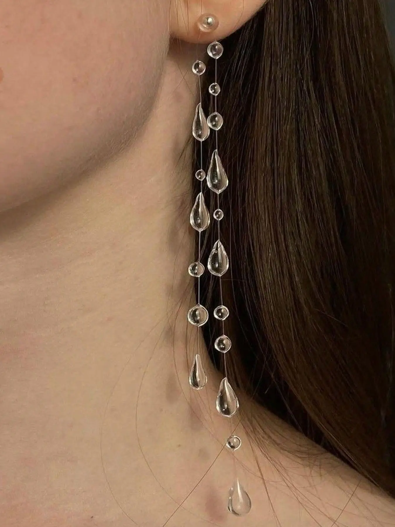 「Fashionable Transparent Geometric Beaded Earrings, Elegant Random Print Design, Perfect for Any Occasion, Ideal Valentine's Gift🎁」