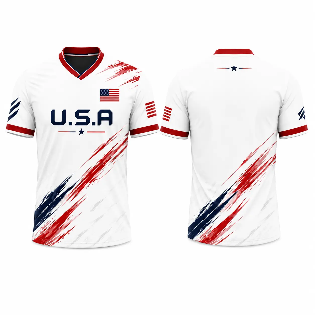 Unisex USA Patriotic Printed Graphics Relaxed V-Neck Short Sleeves Polyester Jersey Shirt - Lightweight Breathable Sports Top, Machine Wash, Flag-Inspired Design, for Summer, Daily Casual Wear, Gifts