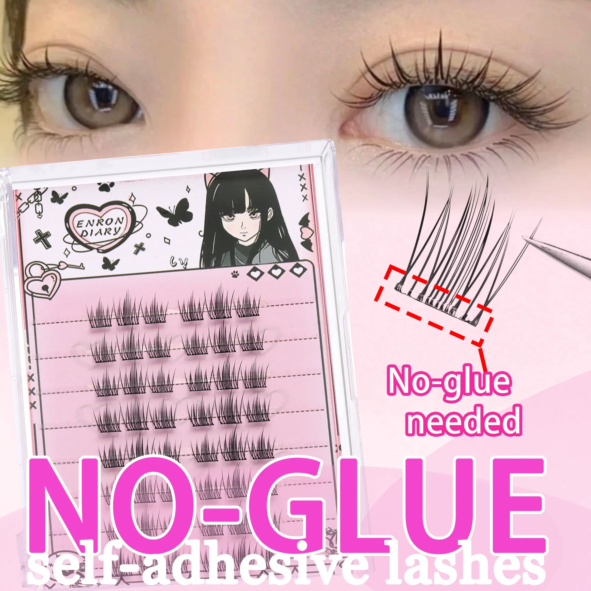 48 Pairs Glue-Free Camellia False Eyelashes, Fine Long Hair Natural Look, Self-Adhesive Quick Application, Korean Style Clear Eye Makeup