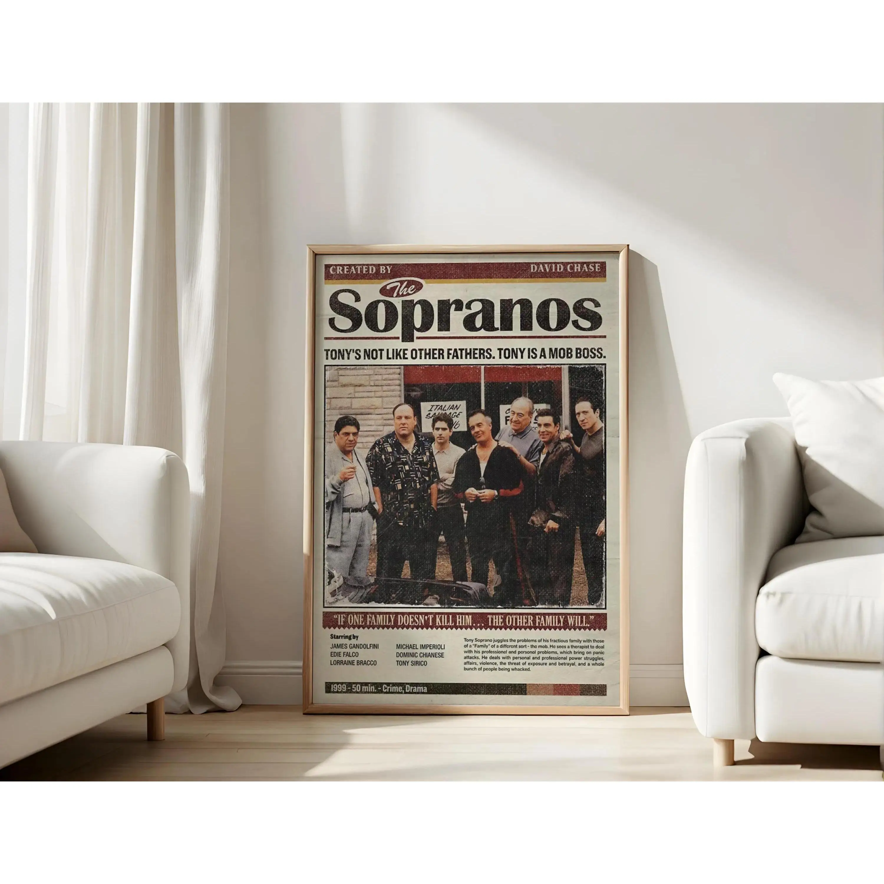 The Sopranos Vintage Newspaper Poster – Tony Soprano Cast Portrait, Retro TV Wall Art