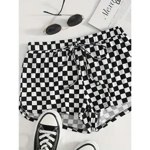 Women's Fashion Houndstooth Print Elastic Waist Shorts