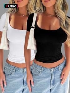 pure color casual slim fit u neck short sleeve t-shirt, summer thin fabric kint style tee for women, comfortable daily wear