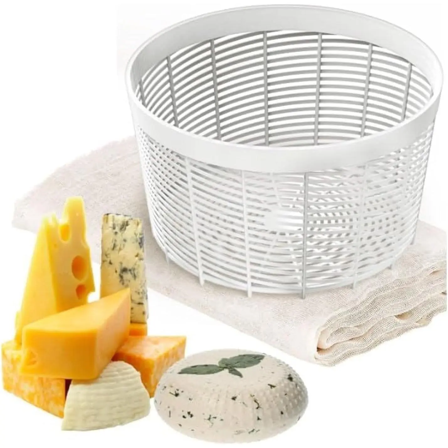 Cheese Making Semi Soft and Soft Cheese Mold for 0,5 GAL - Homemade Cheese Making Supplies - Molde Para Queso - Cheese Form with Cheesecloth - Cheese Basket Container Molds