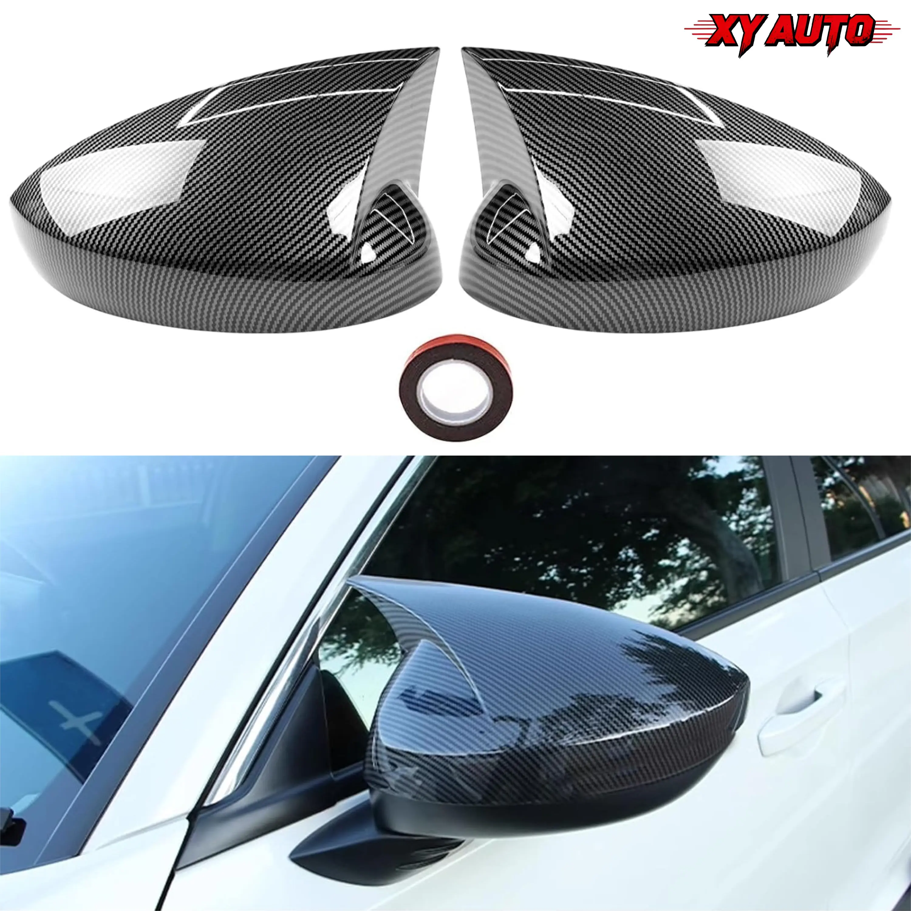 1 Pair Fit for 11th Gen Honda Civic 2022 2023 2024 2025 2026, Ox Horn Side Mirror Cover Overlay, Carbon Fiber Style LH & RH Side Door Exterior Rearview Mirror Cap Trim