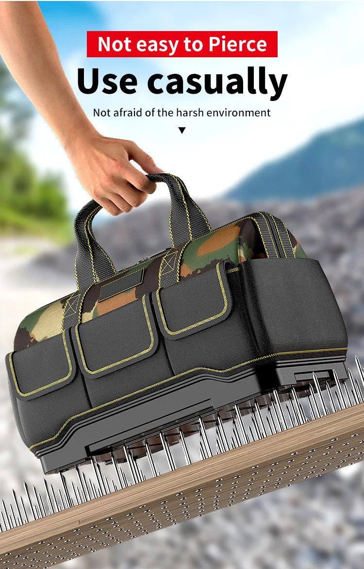 Multi-Pocket Durable Oxford Cloth Tool Case 1680D Double-Layer Reinforced PP Bottom 19in x 25in x 23inOUDISI 19inch Professional Electrician Tool Bag Reflective Waterproof