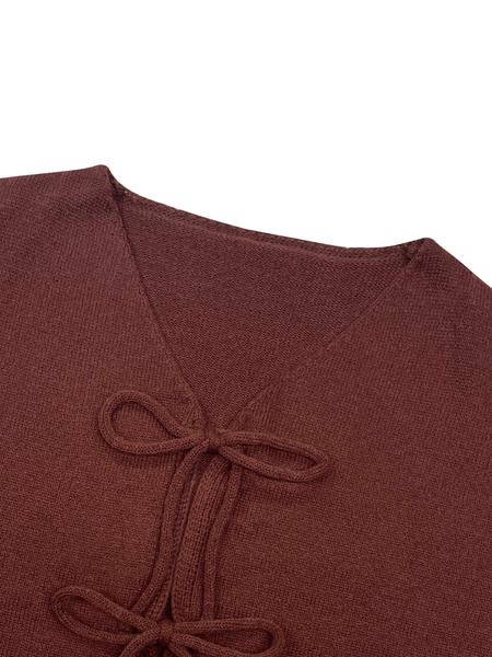 Women's Loose-Fit Shoulder Strap Sweater Cardigan, Solid Butterfly Knot Design, Casual Long Sleeve V Neck Knitwear for Spring & Fall