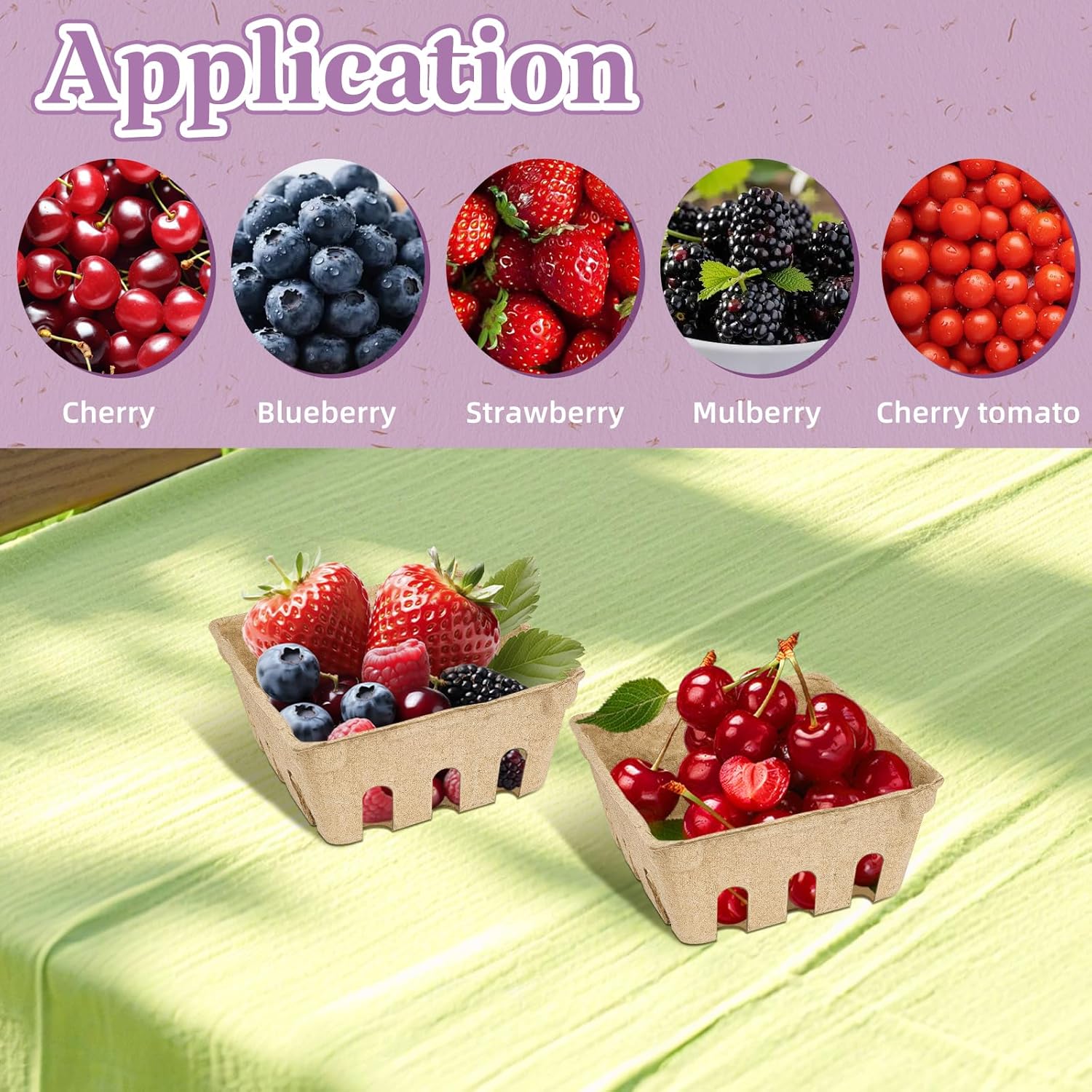 20 Pack  Pulp Fiber Berry Basket, Small Farmers Market Display Produce Baskets, Vented Berry Container for Strawberry Blueberry Raspberry Egg Fruit Vegetable, Grocery Store Supplies