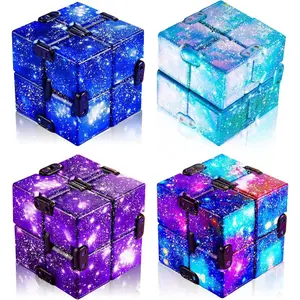 Anxiety Relief Cube Toy - Hand Held Magic Sensory Stress Cube for Adults, Relieve Stress, Christmas Party Favors (4 Pcs, Starry)