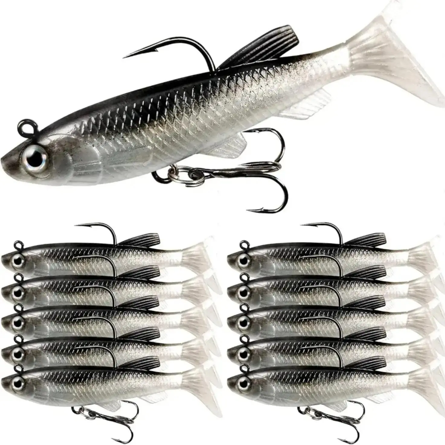 5/10Pcs Paddle Tail Soft Swimbaits, Jig Head Fishing Lures, Sinking Bass Trout Baits Kit, Freshwater Saltwater Fishing Accessories