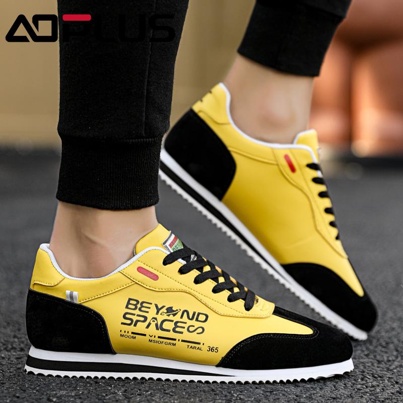 AOPLUS Men's Color Block Sneakers – Bold Yellow & Black Casual Shoes with Unique Graphic Design