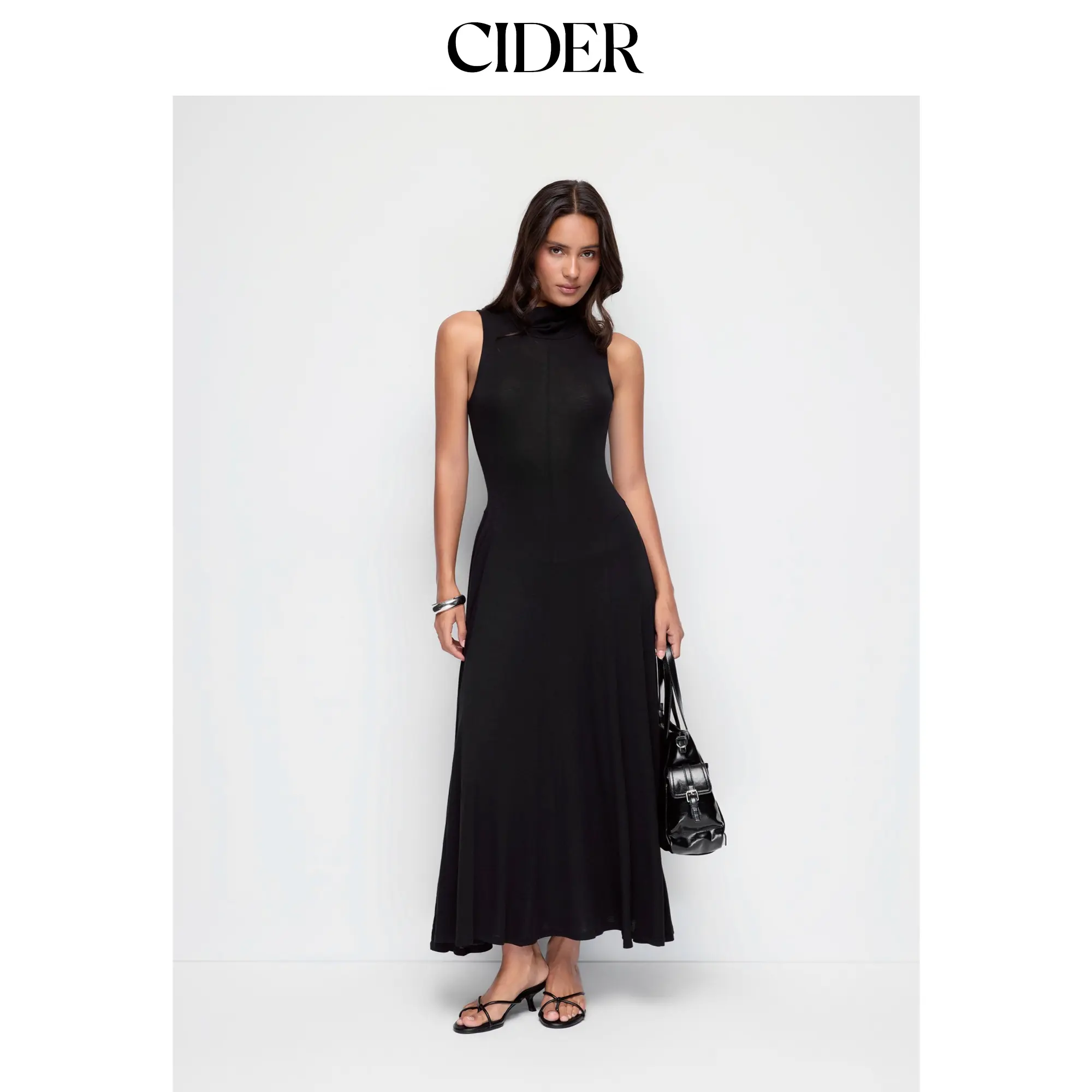 Cider Wool-blend High Neck A-line Maxi Dress SohoChic
