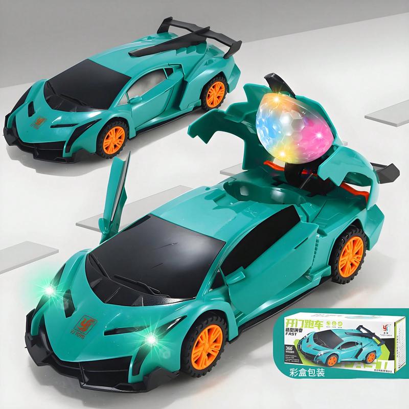 Electric all-round 360-degree rotating transformer car with automatic door opening and closing, LED lights, music, simulation model children's toy car, transformable mini forklift, double tire drift, high-speed off-road, enhanced gaming experience. lc 70
