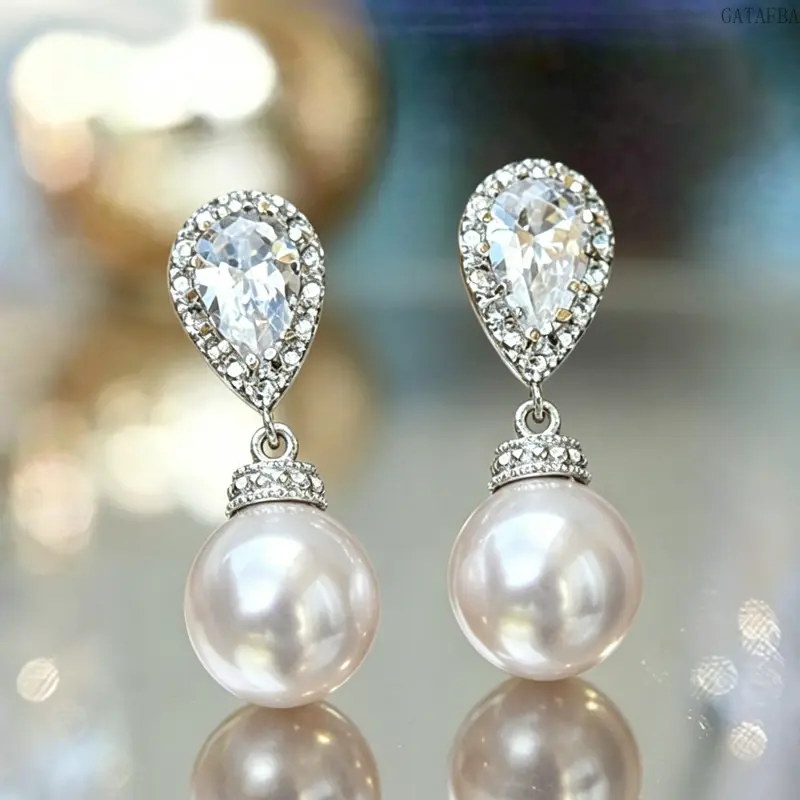 Unisex Korean-Japanese Exquisite Look Zircon-Pearls Teardrop Earrings, Elegant Versatile All-Seasons Jewelry for Office Commute Wear,back to school,back to school haul