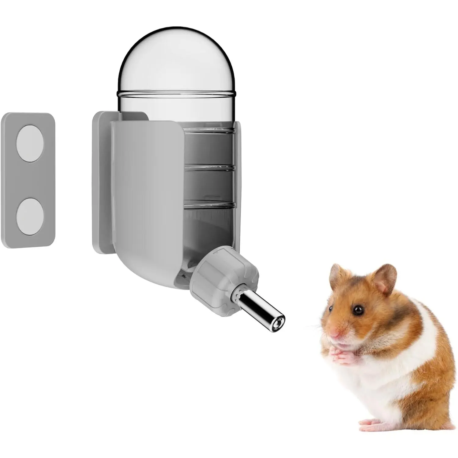 Hamster Water Bottle with  Holder, Freestanding Water Bottle for Glass Tanks, Suitable for Syrian  Hamsters Gerbils Mice Rats Degus (Grey, 4 oz (-Mounted))