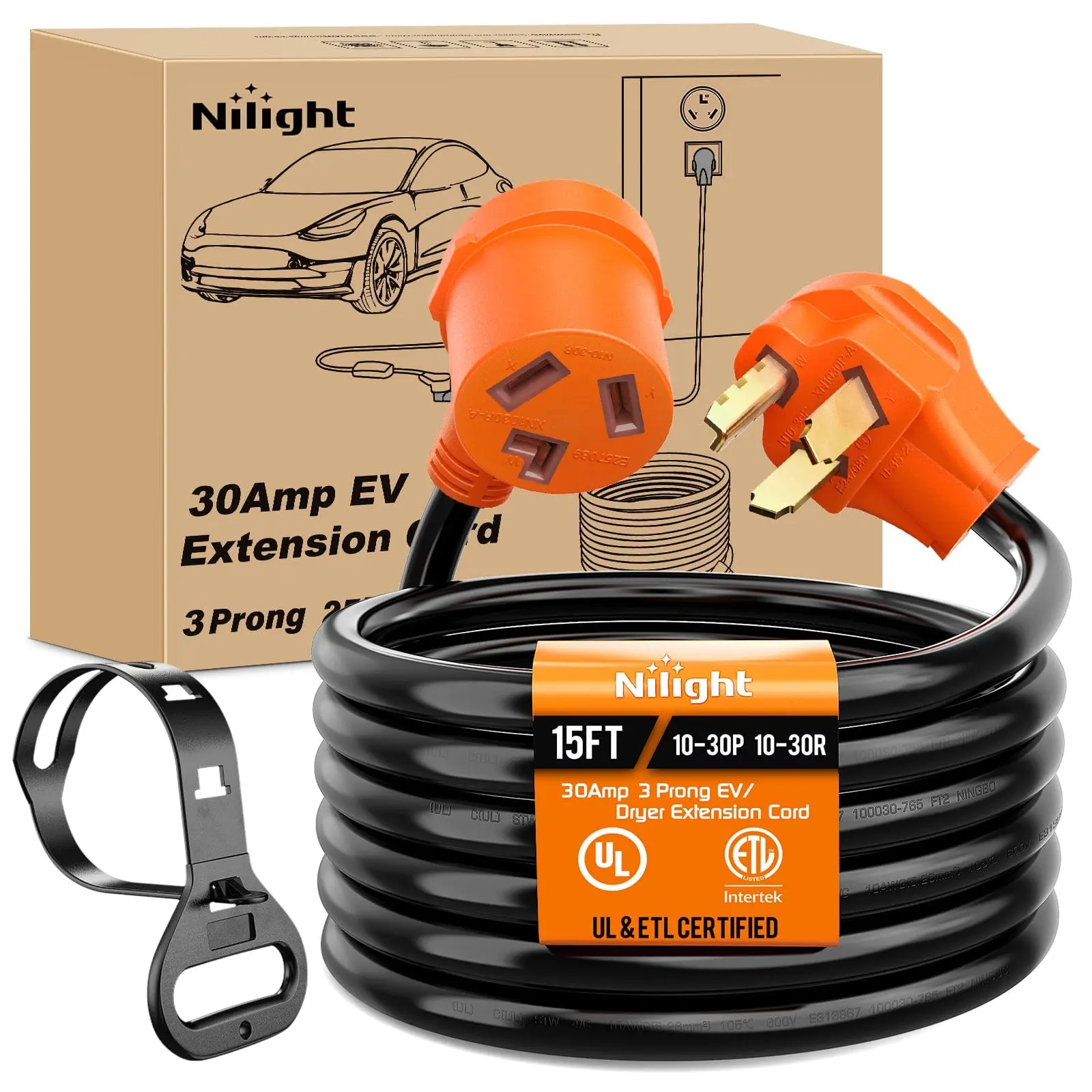 Nilight 15FT EV Dryer Extension Cord 3 Prong 30 Amp NEMA 10-30P 10-30R Old Dryer Extension Cable Heavy Duty 10 Gauge Pure Copper Wire UL Listed 125/250V for Level 2 EV Charging fathersdaygift