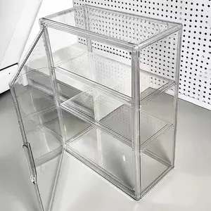Multi-layer shelf transparent display cabinet provides ideal protection for collectibles and valuables in modern homes. It does not require electricity or batteries.