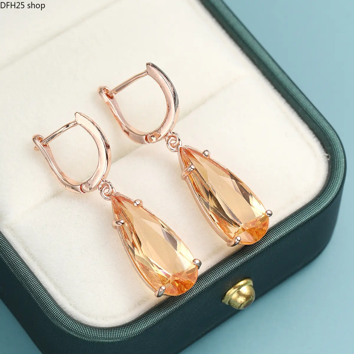 Champagne Crystal Teardrop Earrings for Women, Elegant Pear-Shaped Dangle Earrings With Hoop Closure, Sparkling Statement Jewelry for Parties and Daily Wear